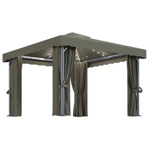 vidaXL Gazebo con Tende e Stringa di Luci LED 3x3 m Grigio Talpa