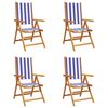 vidaXL Set di 4 sedie pieghevoli reclinabili in tessuto blu e bianco e legno massello.