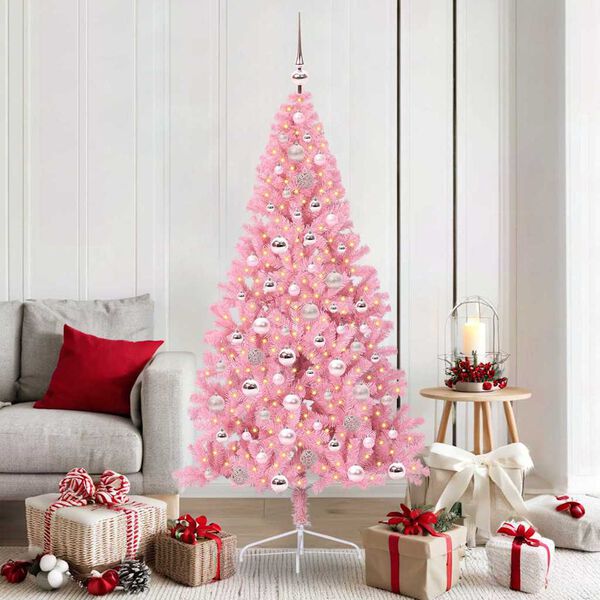 vidaXL Albero di Natale artificiale con luci integrate Rosa 180 cm PVC