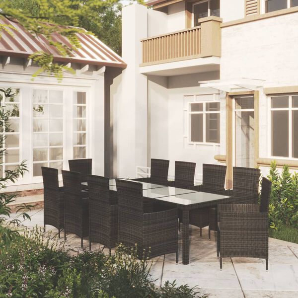 vidaXL Set da Pranzo da Giardino 11 pz con Cuscini in Polyrattan Nero