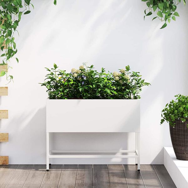 vidaXL Vaso da Giardino Rialzato Bianco 60 x 26 x 45 cm Acciaio