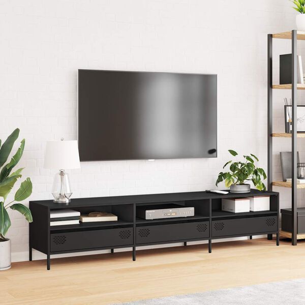 vidaXL Mobile TV Nero 202x39x43,5 cm in Acciaio Laminato a Freddo