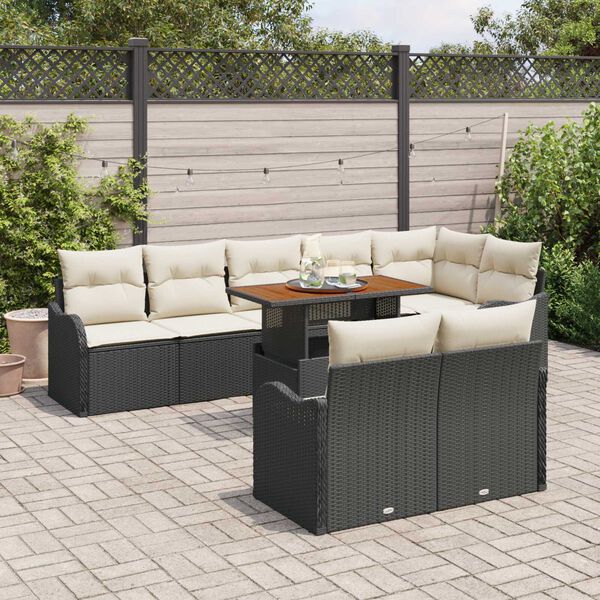 vidaXL Set Divano da Giardino con archiviazione 9 pcs Nero Poly Rattan