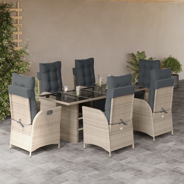 vidaXL Set da Pranzo da Giardino 7 pz Cuscini Polyrattan Grigio Chiaro