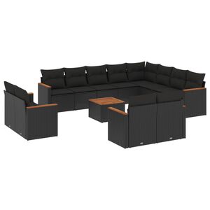 vidaXL Set Divani da Giardino 13pz con Cuscini Nero in Polyrattan