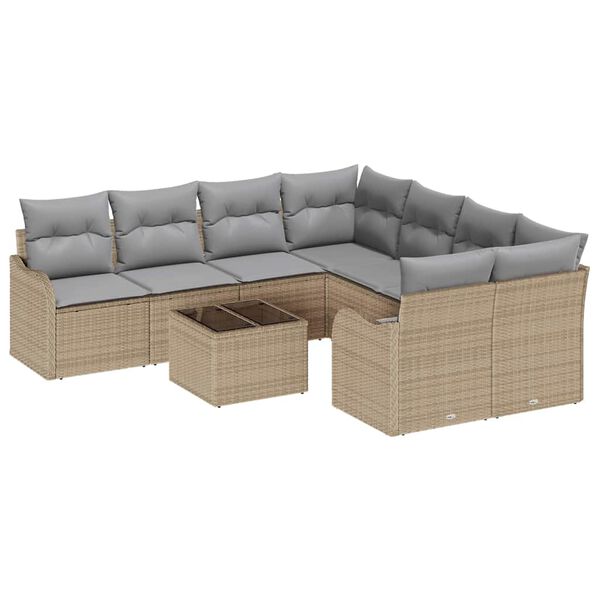 vidaXL Set Divano da Giardino con cuscino 9 pcs Beige polyrattan