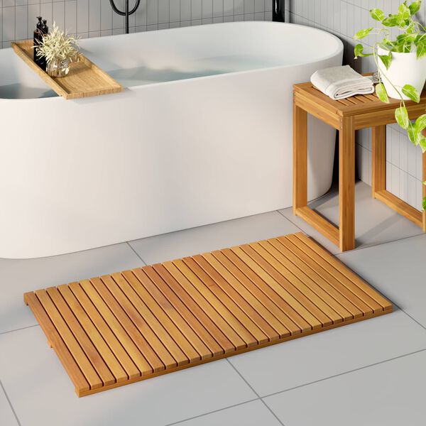 vidaXL Tappeto da bagno Tinta unita Marrone 100 x 55 cm legno
