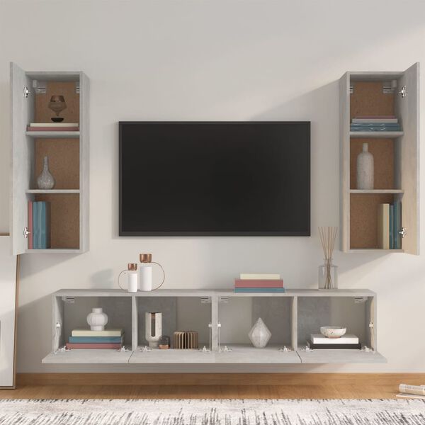 vidaXL Set di Mobili Porta TV 4 pz Grigio Cemento in Legno Multistrato