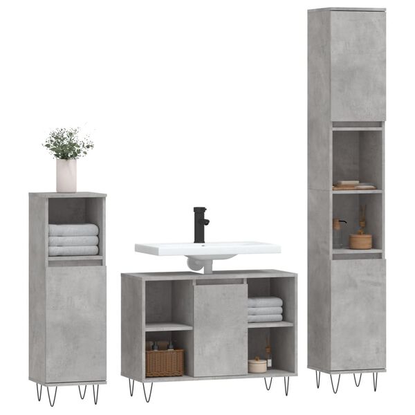 vidaXL Set Mobili da Bagno 3 pz Grigio Cemento in Legno Multistrato