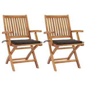 vidaXL Sedie pieghevoli, 2 pezzi, con cuscini color tortora, in legno massello di teak.