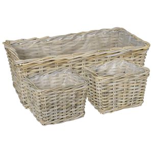vidaXL Cestino da Vaso GENDT 3 pz Grigio naturale Rattan Kubu