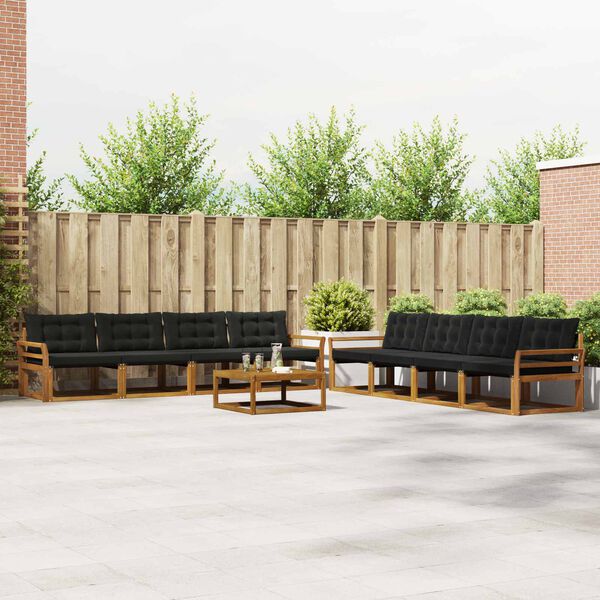 vidaXL Set di divani da esterno con cuscino 9 pcs Naturale e Nero