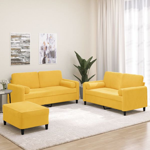 vidaXL Set di Divani 3 pz con Cuscini Decorativi Giallo in Velluto