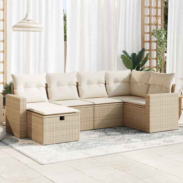 vidaXL Set Divano da Giardino 6 pz con Cuscini Beige in Polyrattan