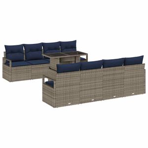 vidaXL Set Divano da Giardino 7 pcs Grigio e Blu Navy polyrattan