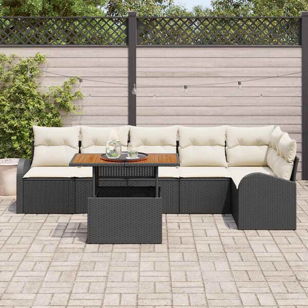 vidaXL Set Divano da Giardino con cuscino 7 pcs Nero e Crema