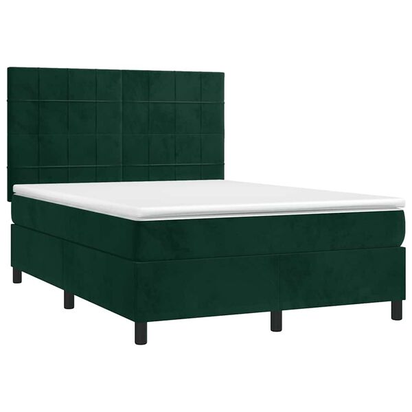 vidaXL Letto a Molle con Materasso e LED Verde Scuro 140x190cm Velluto