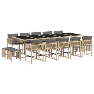 vidaXL Set Pranzo da Giardino 15 pz con Cuscini Beige Misto Polyrattan