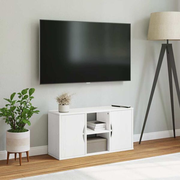 vidaXL Mobile Porta TV ODDA Bianco 79x24x40 cm Legno Massello di Pino