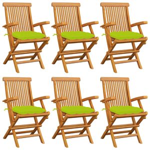 vidaXL Sedie Giardino con Cuscini Verde Chiaro 6pz Legno Massello Teak