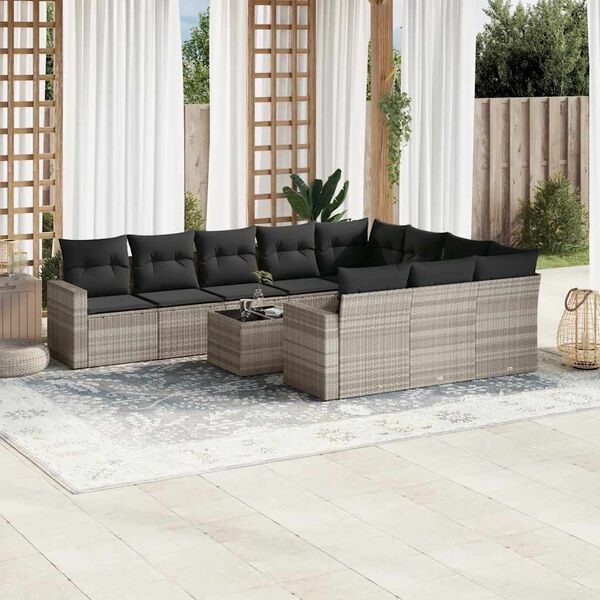 vidaXL Set Divani da Giardino 11 pz con Cuscini in Polyrattan Grigio