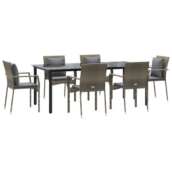 vidaXL Set da Pranzo Giardino 7pz Nero e Grigio con Cuscini Polyrattan