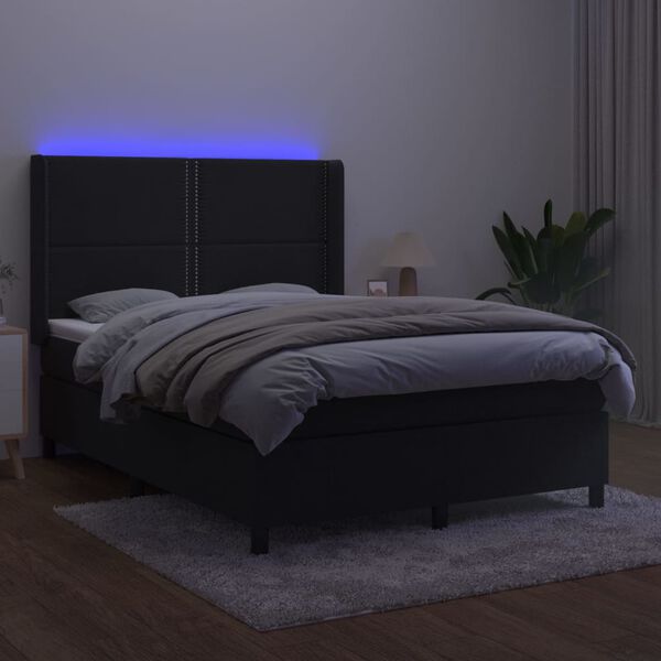 vidaXL Letto a Molle con Materasso e LED Nero 140x200 cm in Velluto