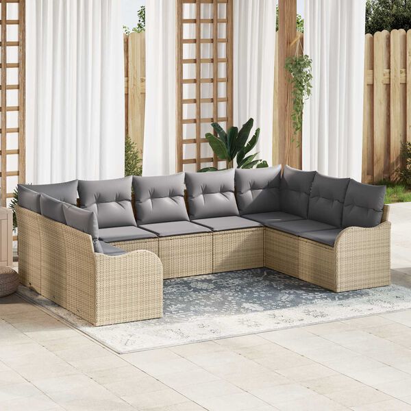 vidaXL Set Divano da Giardino con cuscino 9 pcs Beige Poly Rattan