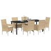 vidaXL Set da Pranzo per Giardino con cuscino 7 pcs Beige polyrattan