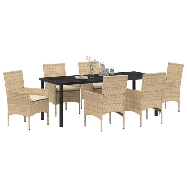 vidaXL Set da Pranzo per Giardino con cuscino 7 pcs Beige polyrattan