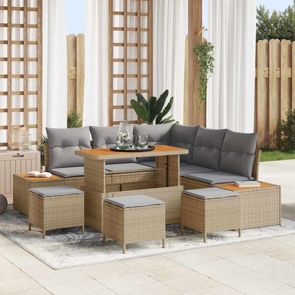 vidaXL Set Divano da Giardino con cuscino 9 pcs Beige Poly Rattan