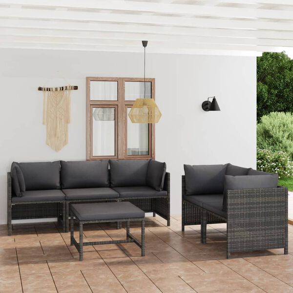 vidaXL Set Divani da Giardino 6 pz con Cuscini in Polyrattan Grigio