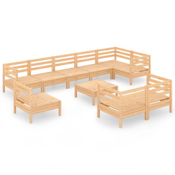 vidaXL Set Salotto da Giardino 10 pz in Legno Massello di Pino