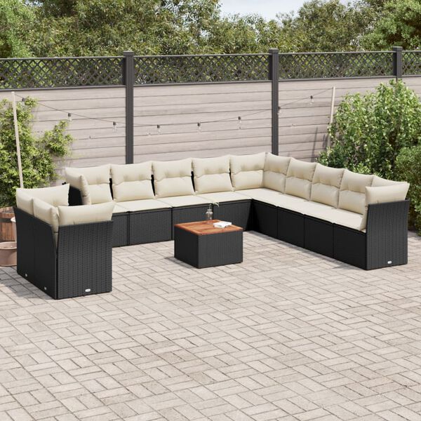 vidaXL Set Divani da Giardino 12 pz con Cuscini Nero in Polyrattan