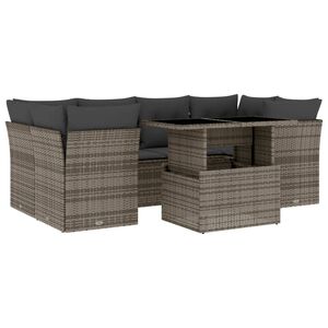 vidaXL Set Divani da Giardino 7 pz con Cuscini Grigio in Polyrattan