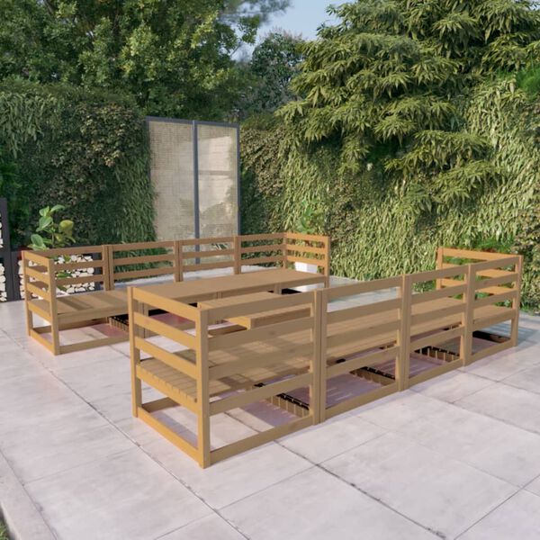 vidaXL Set Salotto da Giardino 9pz Marrone Ambra Legno Massello Pino