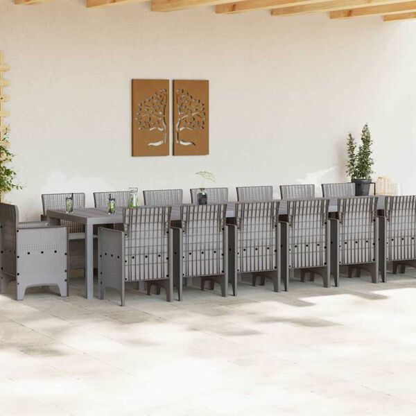vidaXL Set da pranzo da giardino con cuscini 17 pcs Grigio chiaro PP