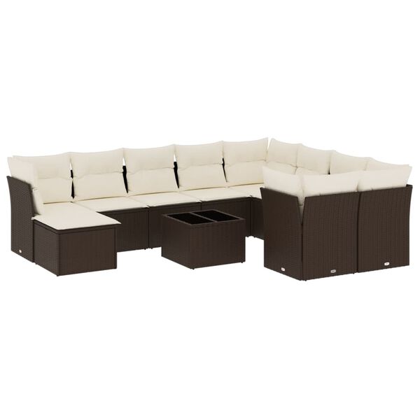 vidaXL Set Divani da Giardino 11 pz con Cuscini Polyrattan Marrone