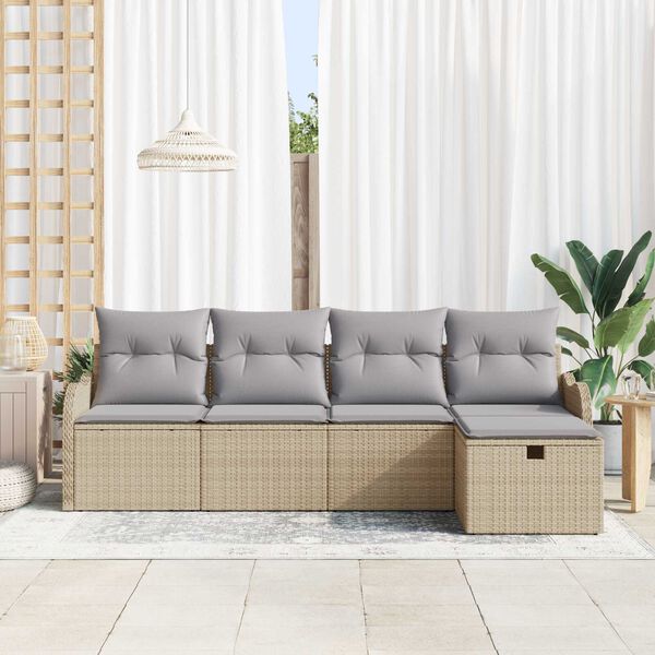 vidaXL Set Divano da Giardino 5 pcs beige e grigio chiaro Poly Rattan