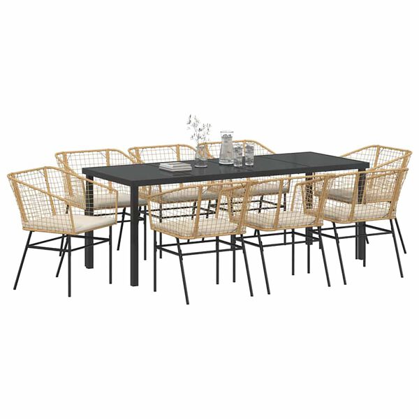 vidaXL Set da Pranzo per Giardino 9 pcs Marrone polyrattan