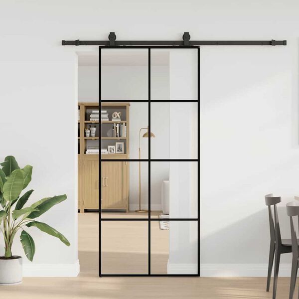 vidaXL Porta Scorrevole con Ferramenta Nera 90x205 cm in Vetro ESG