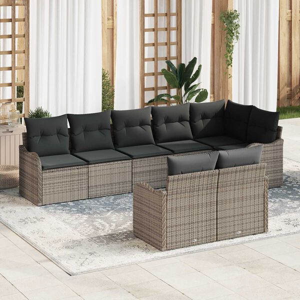 vidaXL Set Divano da Giardino Grigio polyrattan