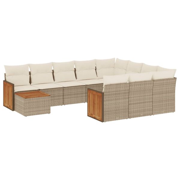 vidaXL Set Divani da Giardino 11 pz con Cuscini Beige in Polyrattan