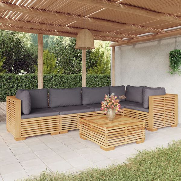 vidaXL Set Divani da Giardino 6 pz con Cuscini Legno Massello di Teak
