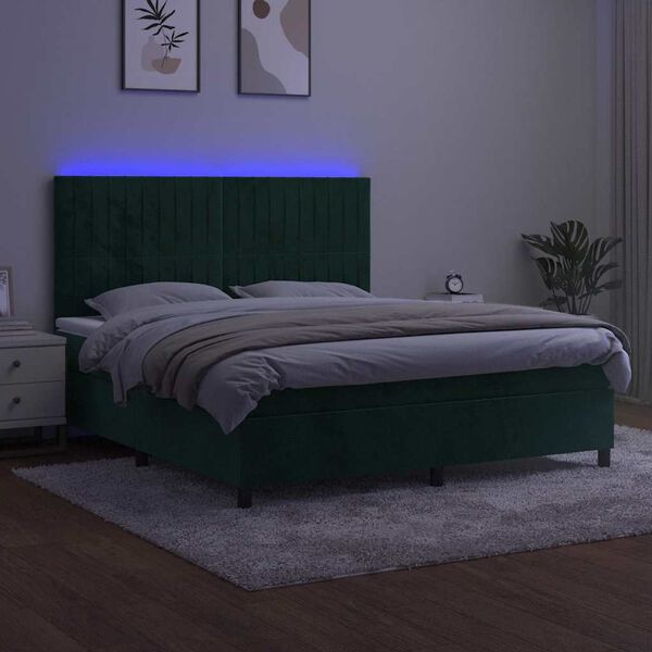 vidaXL Letto a Molle con Materasso e LED Verde Scuro 180x200cm Velluto