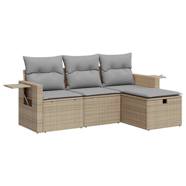 vidaXL Set Divano da Giardino 4 pz con Cuscini Beige in Polyrattan