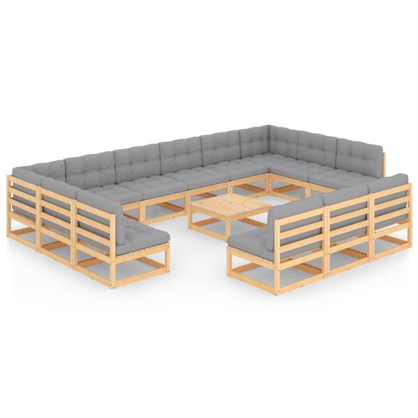 vidaXL Set Divani Giardino 14 pz con Cuscini in Legno Massello di Pino