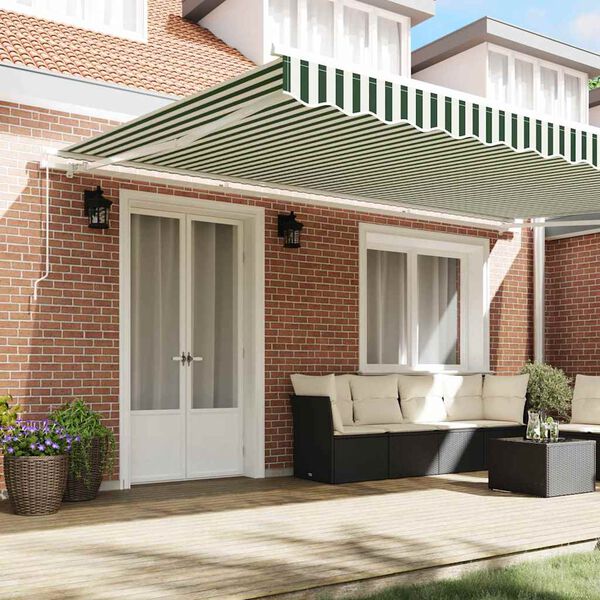 vidaXL Tenda Retrattile Rigato Verde e Bianco 500 &times; 300 cm