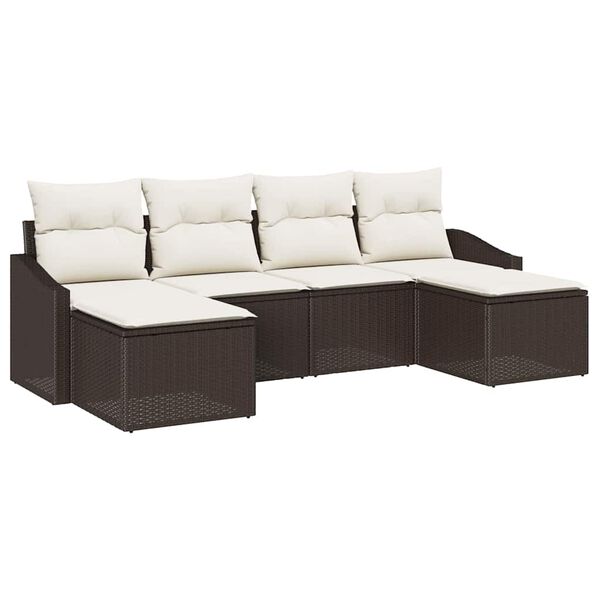 vidaXL Set di divani con cuscino 6 pcs Marrone polyrattan