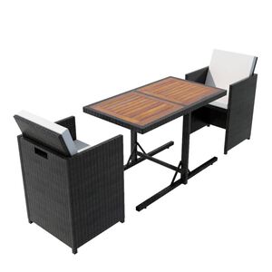 vidaXL Set da Bistrot 3 pz con Cuscini in Polyrattan Nero
